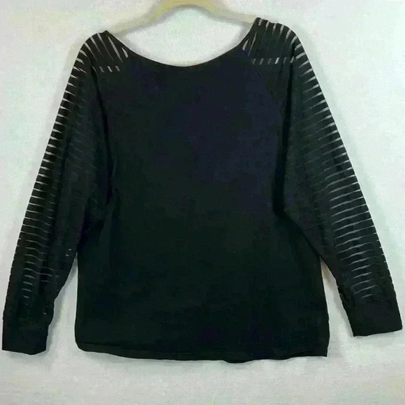 Miholl V Neck Top Women's XL Black Long Sleeves Sheer Stripes - Picture 2 of 7